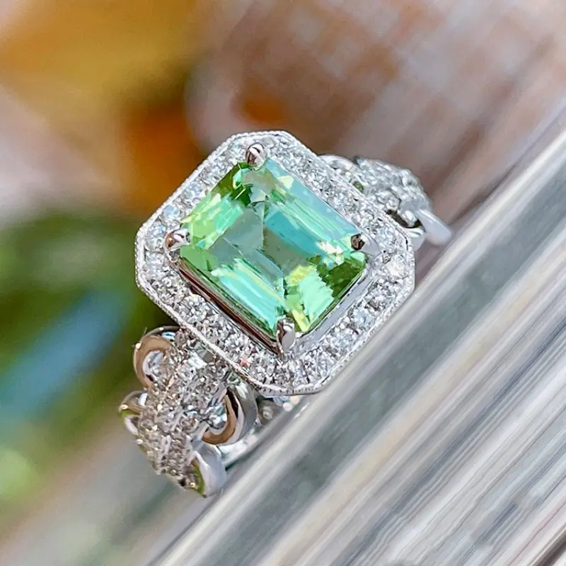 豪華なプロミスリング象嵌明るいグリーンジルコン婚約結婚指輪